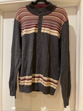 Le 31 Simons Merino Wool Fair Isle Sweater XL Button Neck Heritage Nordic